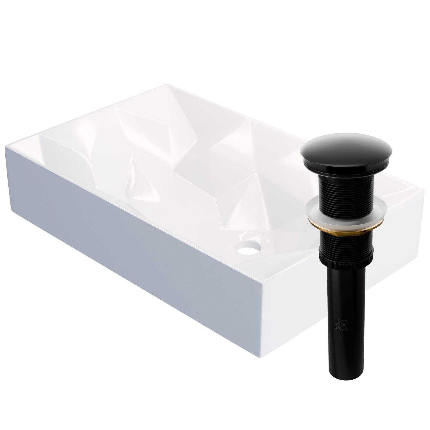 White rectangular geometric porcelain vessel sink by Novatto, modern design ideal for bathroom vanity.