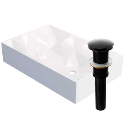 White rectangular geometric porcelain vessel sink by Novatto, modern design ideal for bathroom vanity.