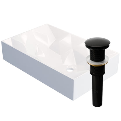 Modern rectangular white porcelain vessel sink with geometric design, ideal for contemporary bathrooms, by Novatto.