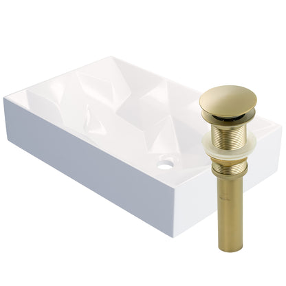 White rectangular geometric porcelain vessel sink by Novatto, modern design, shown with smooth surface and clean lines.