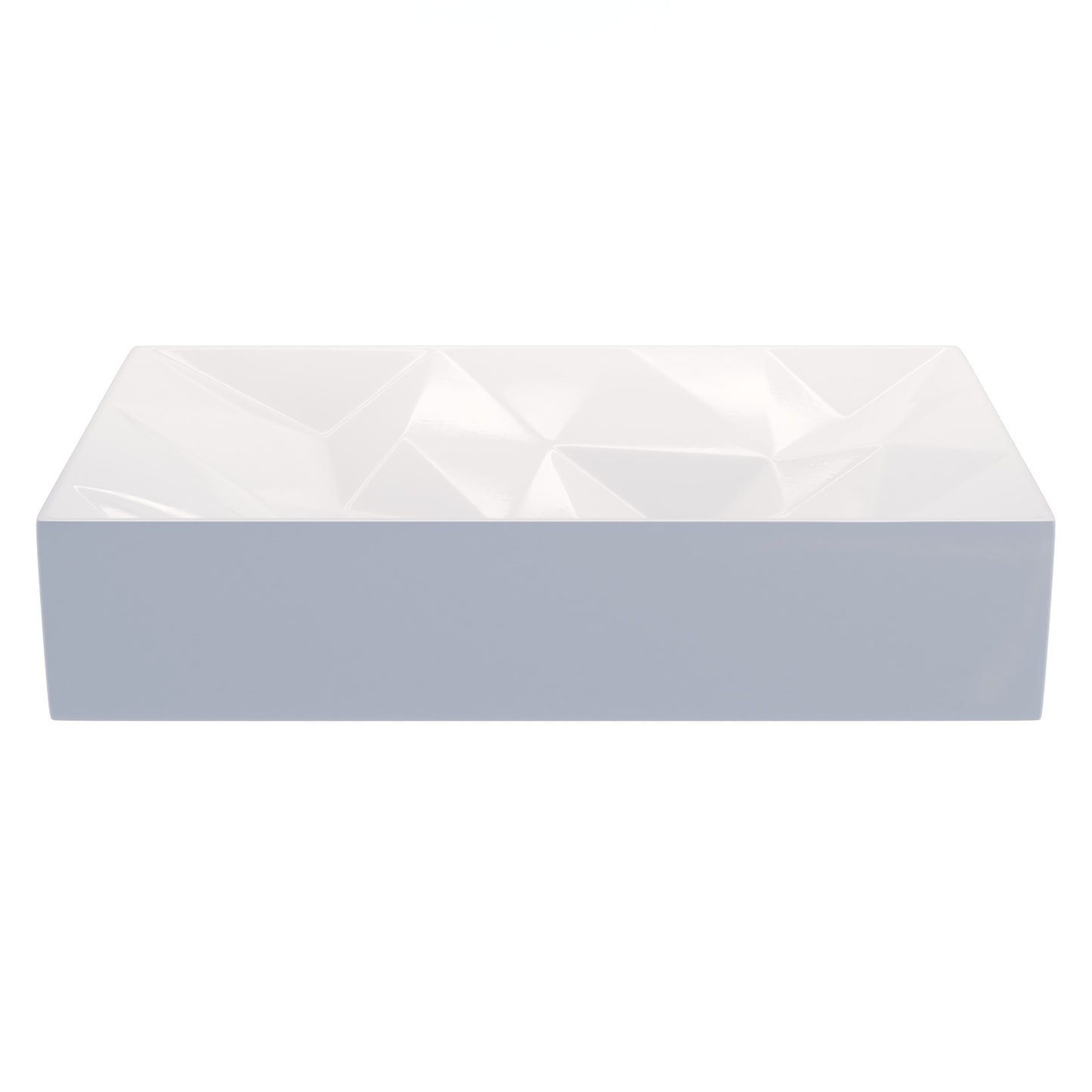 White porcelain vessel sink with modern rectangular geometric design by Novatto, showcasing smooth surface and sleek style.