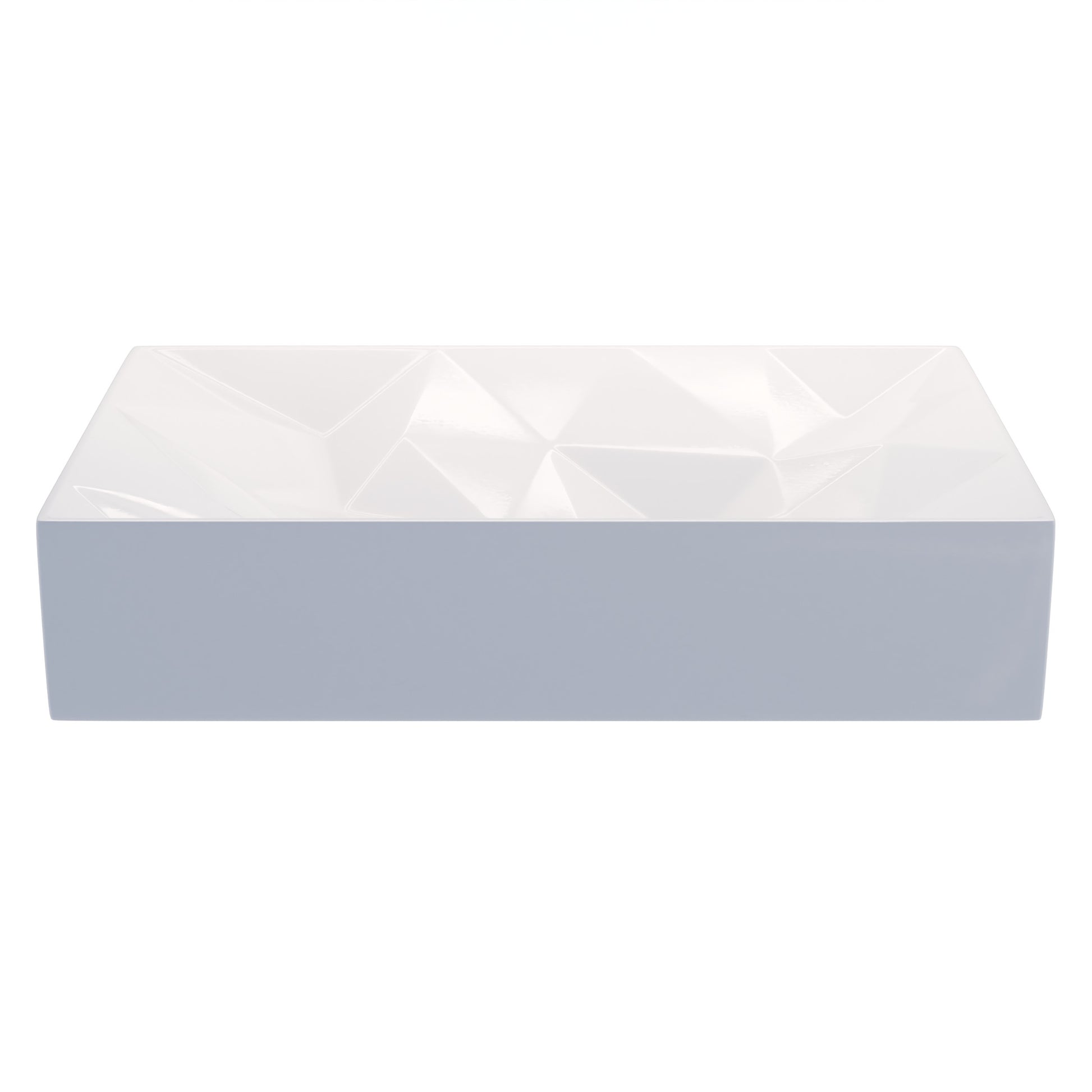 White porcelain vessel sink with modern rectangular geometric design by Novatto, showcasing smooth surface and sleek style.
