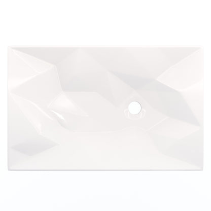 White porcelain rectangular vessel sink with geometric design, modern style, by Novatto, ideal for bathroom vanity.