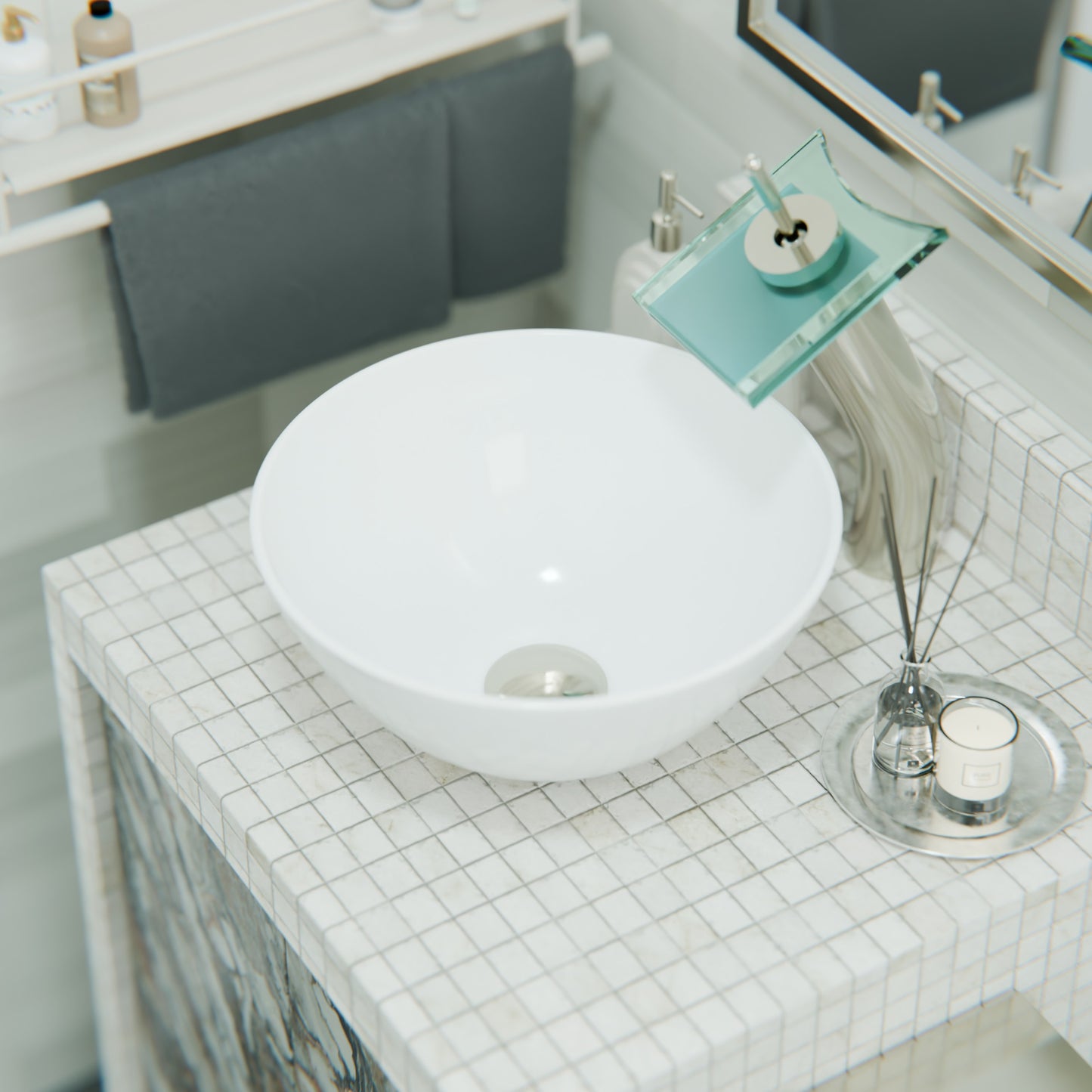 Mini 12" Round White Porcelain Vessel Bath Sink Series, NP-208206