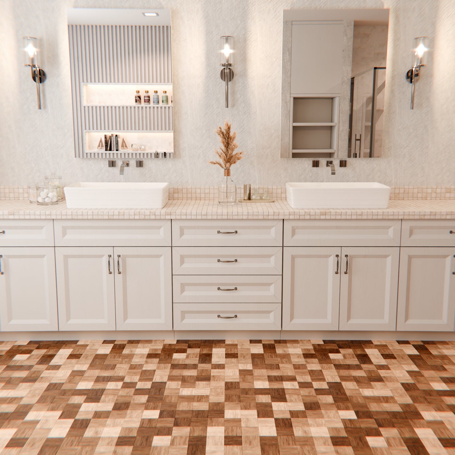 White rectangular porcelain vessel sink with grooved exterior, designed by Novatto for modern bathroom decor.