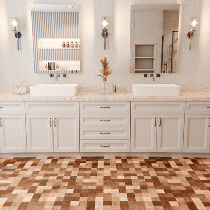 White rectangular porcelain vessel sink with grooved exterior, designed by Novatto for modern bathroom decor.