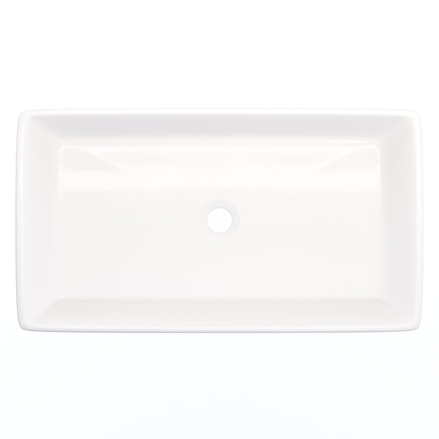 Rectangular white porcelain vessel sink with grooved exterior, top view, designed by Novatto for modern bathroom decor.