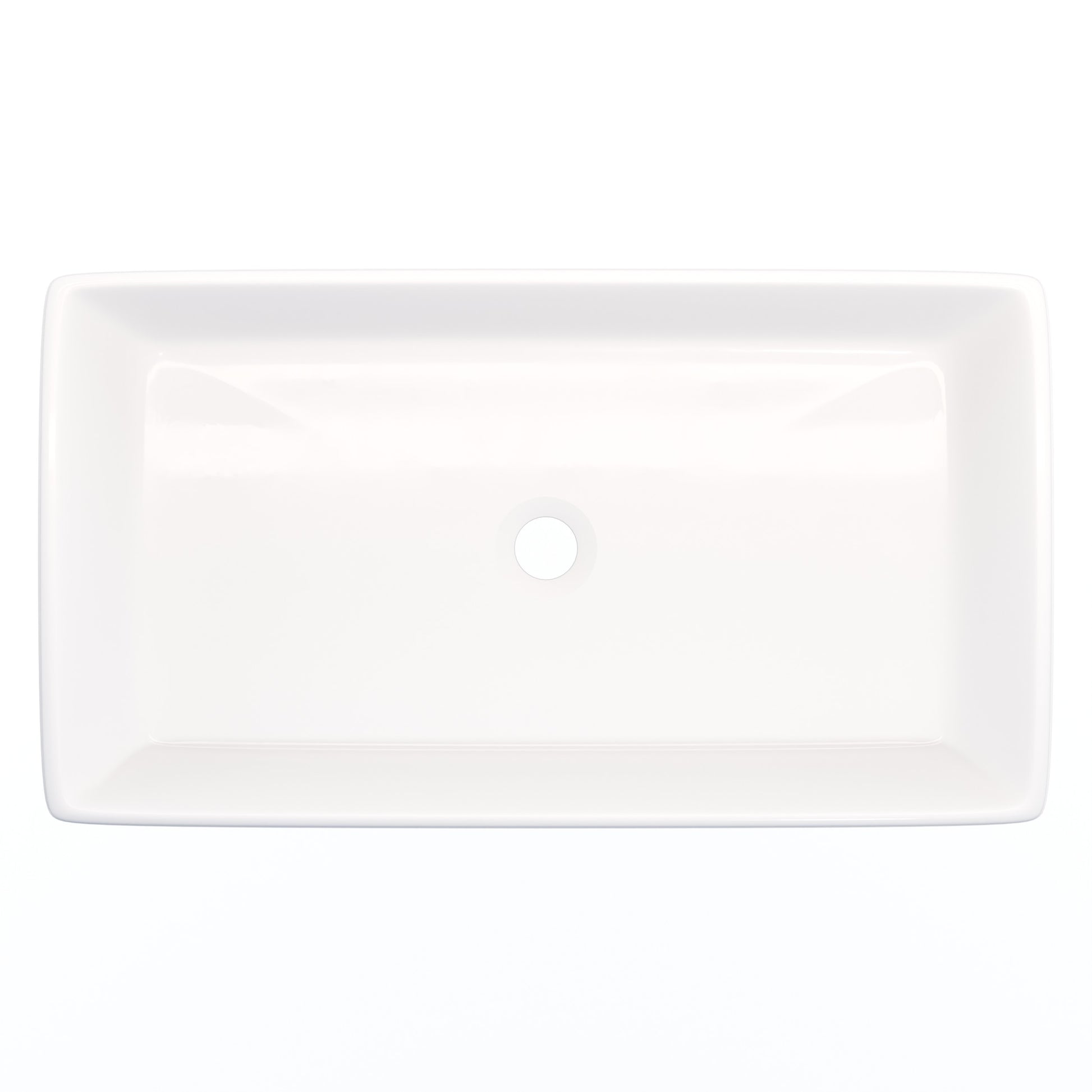 Rectangular white porcelain vessel sink with grooved exterior, top view, designed by Novatto for modern bathroom decor.