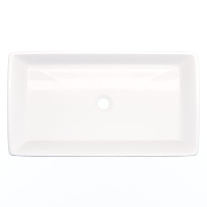 Rectangular white porcelain vessel sink with grooved exterior, top view, designed by Novatto for modern bathroom decor.