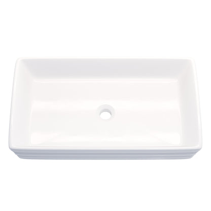 Rectangular white porcelain vessel sink with grooved exterior from Novatto, top view showing smooth interior and textured exterior.