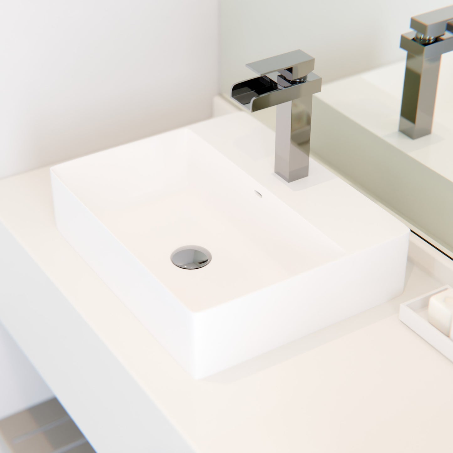 Rectangular White Porcelain Vessel Sink with Overflow and Faucet Hole NP-218155