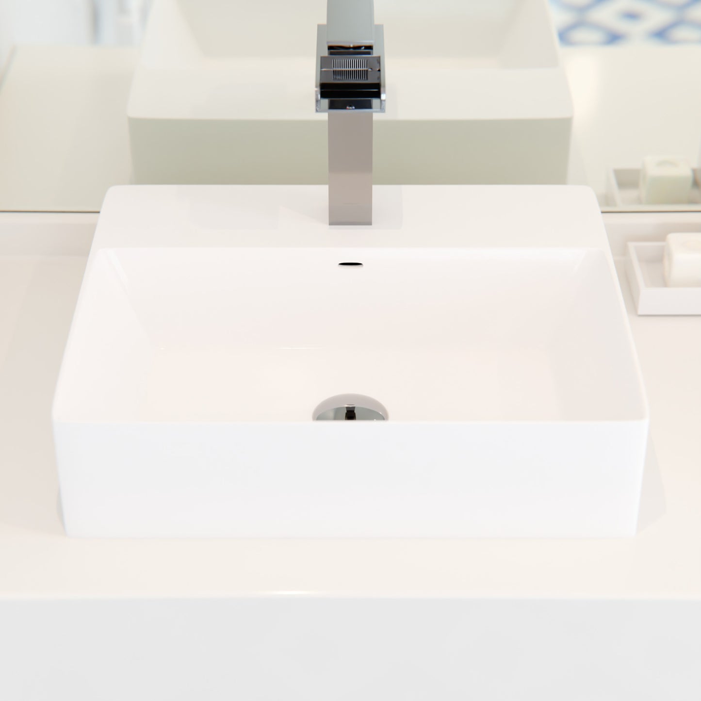 Rectangular White Porcelain Vessel Sink with Overflow and Faucet Hole NP-218155