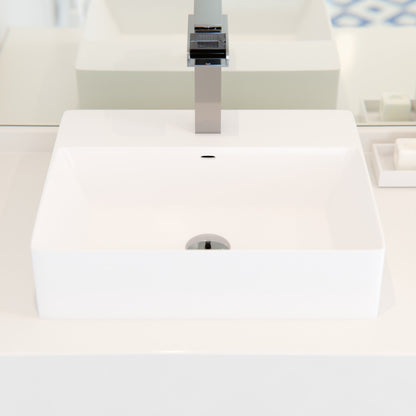 Rectangular White Porcelain Vessel Sink with Overflow and Faucet Hole NP-218155