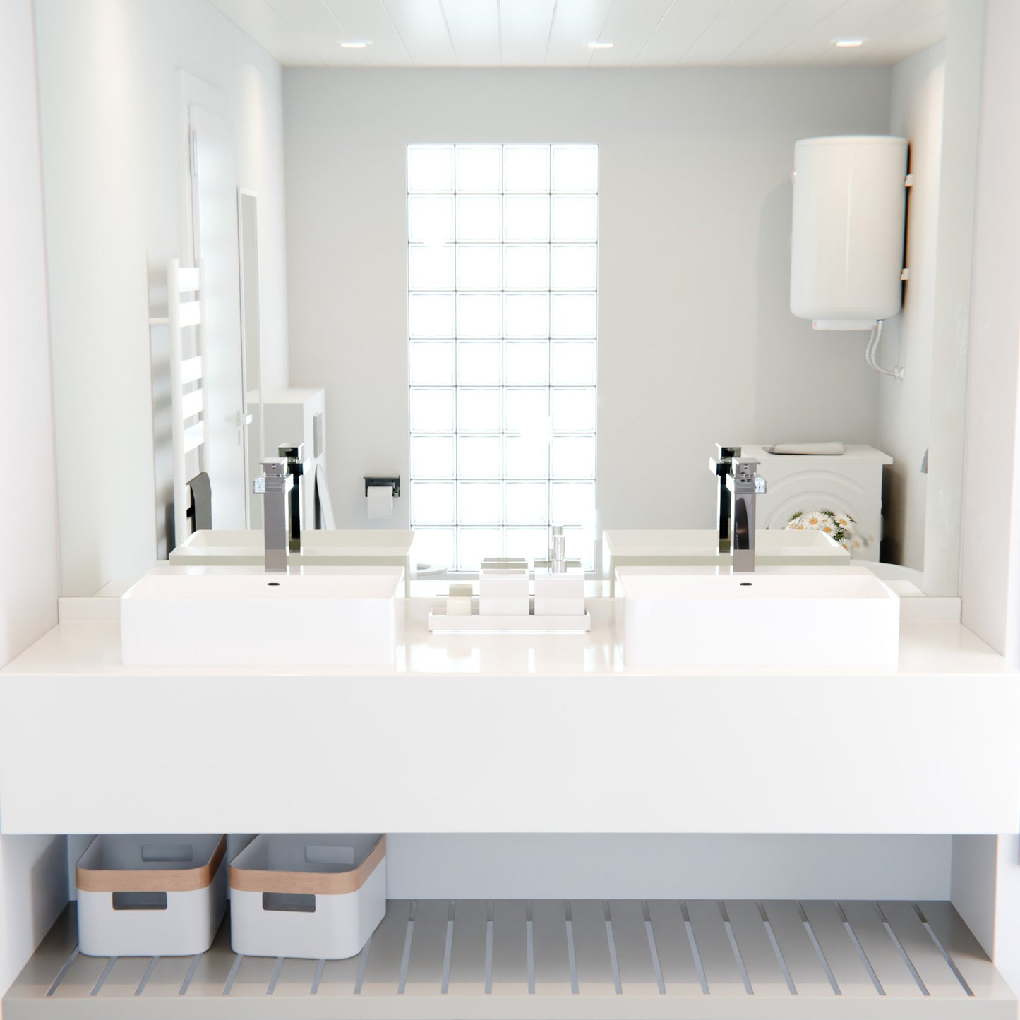 Rectangular White Porcelain Vessel Sink with Overflow and Faucet Hole NP-218155