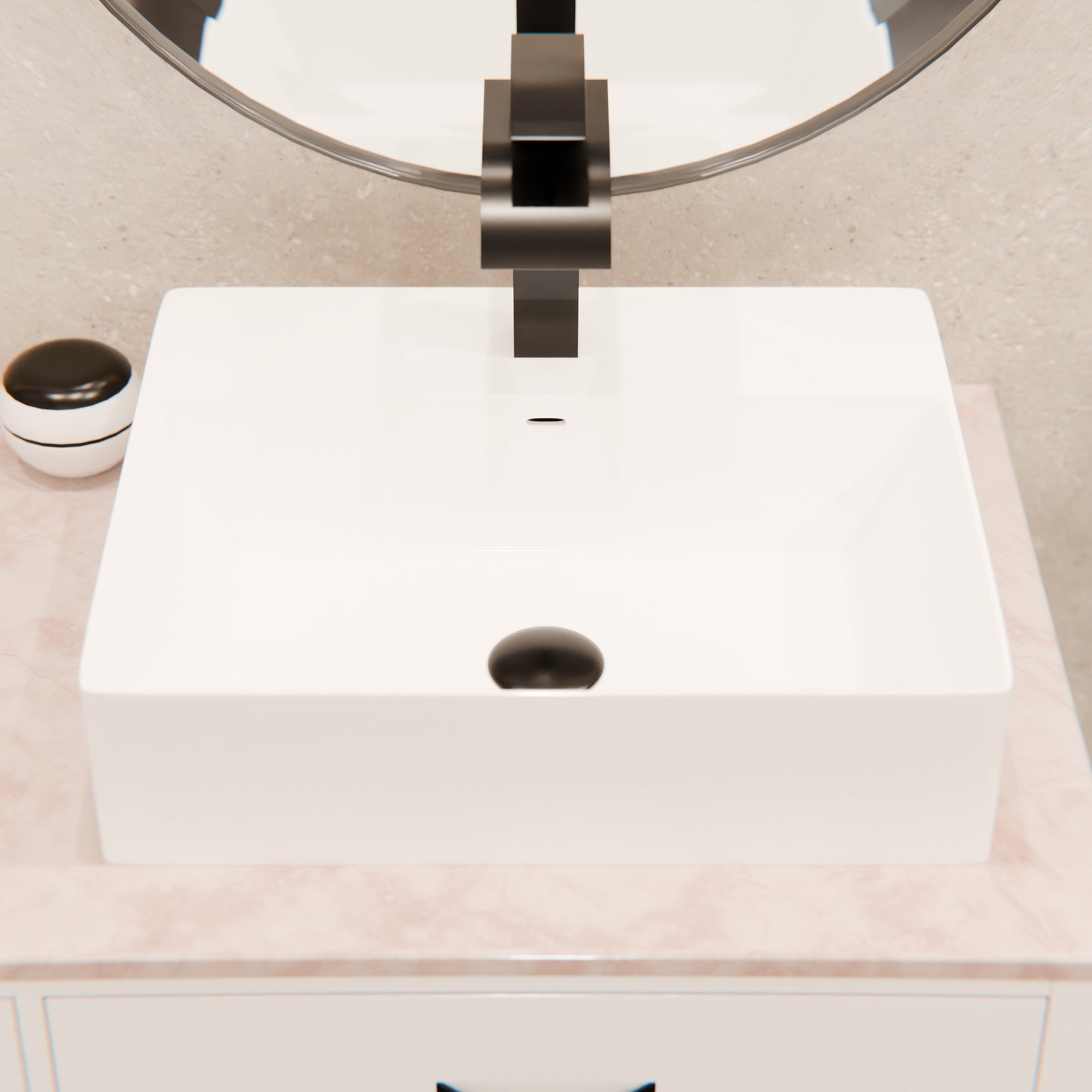 Rectangular White Porcelain Vessel Sink with Overflow and Faucet Hole NP-218155