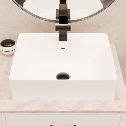 Rectangular White Porcelain Vessel Sink with Overflow and Faucet Hole NP-218155