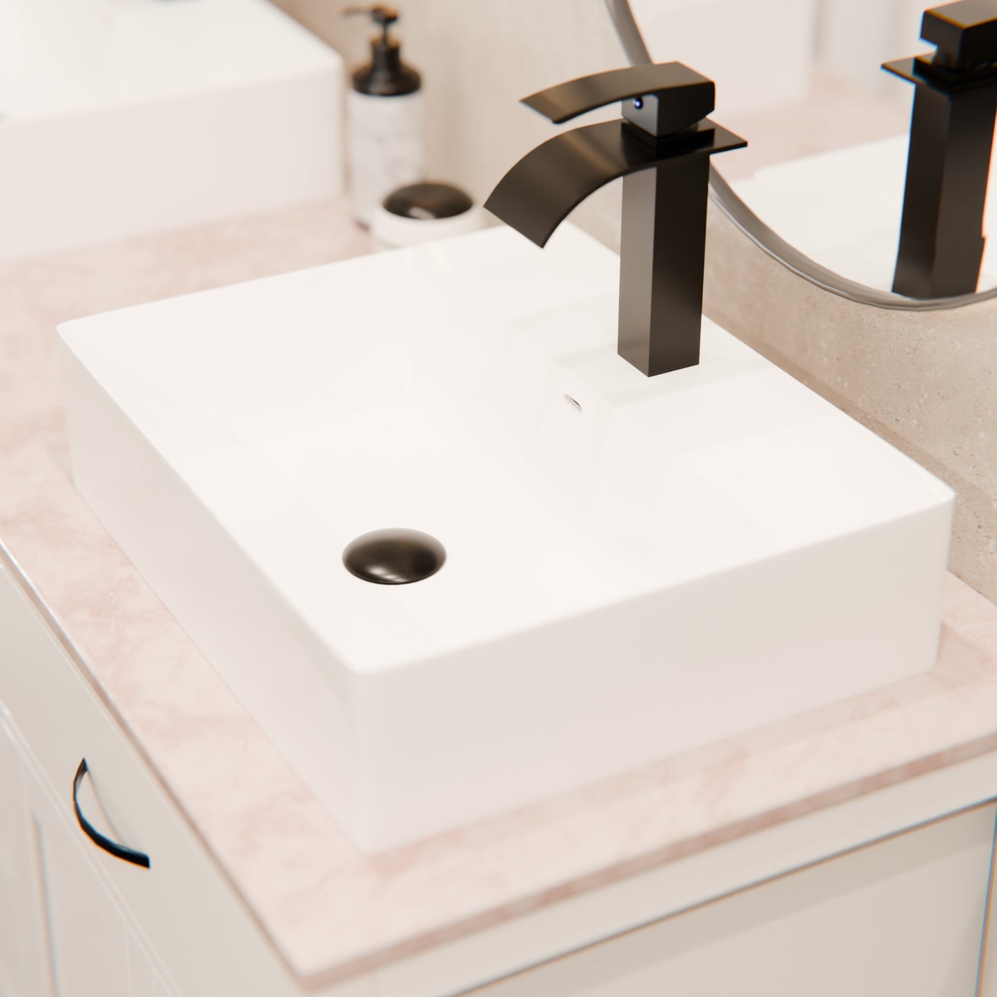 Rectangular White Porcelain Vessel Sink with Overflow and Faucet Hole NP-218155