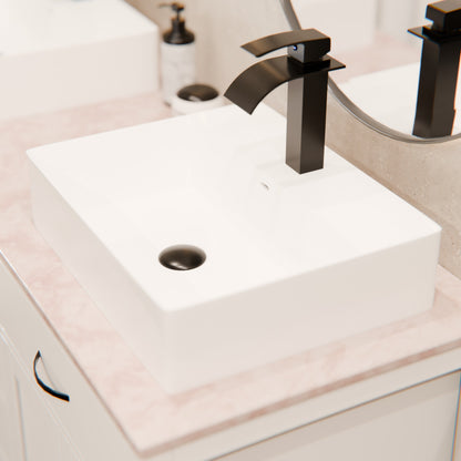 Rectangular White Porcelain Vessel Sink with Overflow and Faucet Hole NP-218155