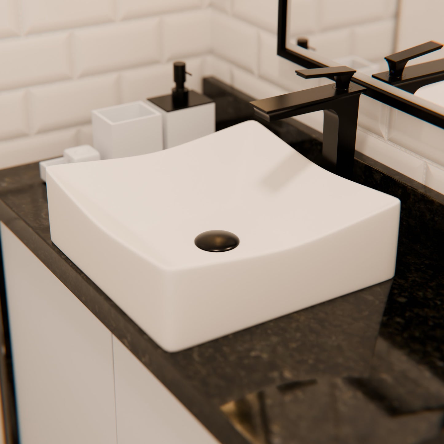 Square White Porcelain Vessel Bathroom Sink, NP-218421