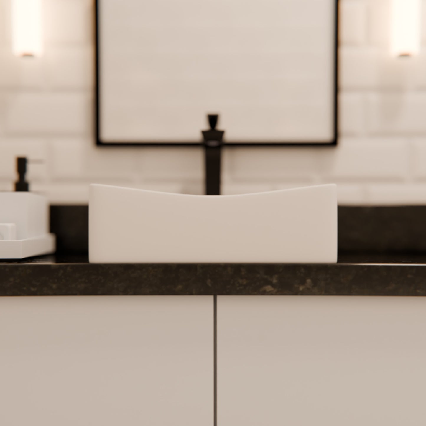 Square White Porcelain Vessel Bathroom Sink, NP-218421