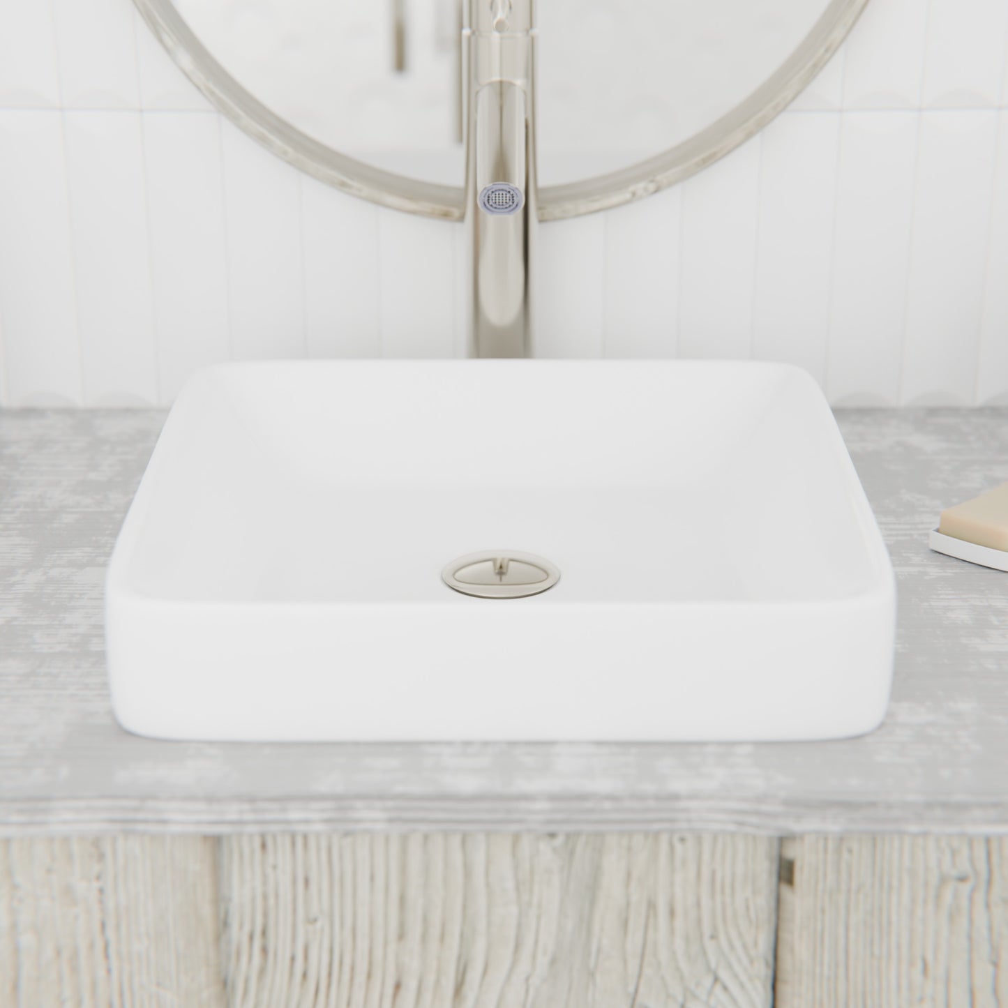 Square White Porcelain Drop-in Sink with Overflow, NP-DI12185521