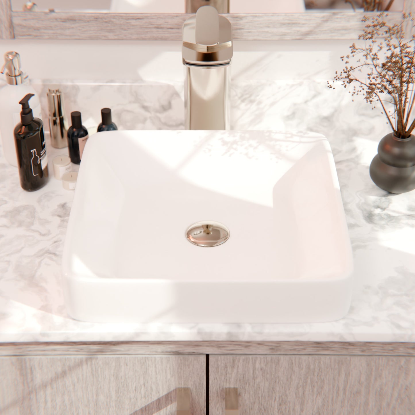 Square White Porcelain Drop-in Sink with Overflow, NP-DI12185521
