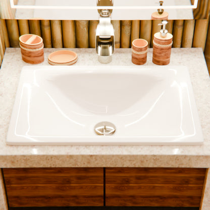 Modern white porcelain rectangular drop-in bathroom sink by Novatto, featuring a sleek contemporary design.