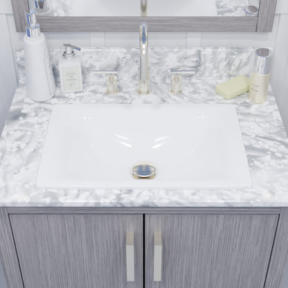 Modern rectangular white porcelain drop-in bathroom sink by Novatto, sleek contemporary design with smooth surface and clean lines.