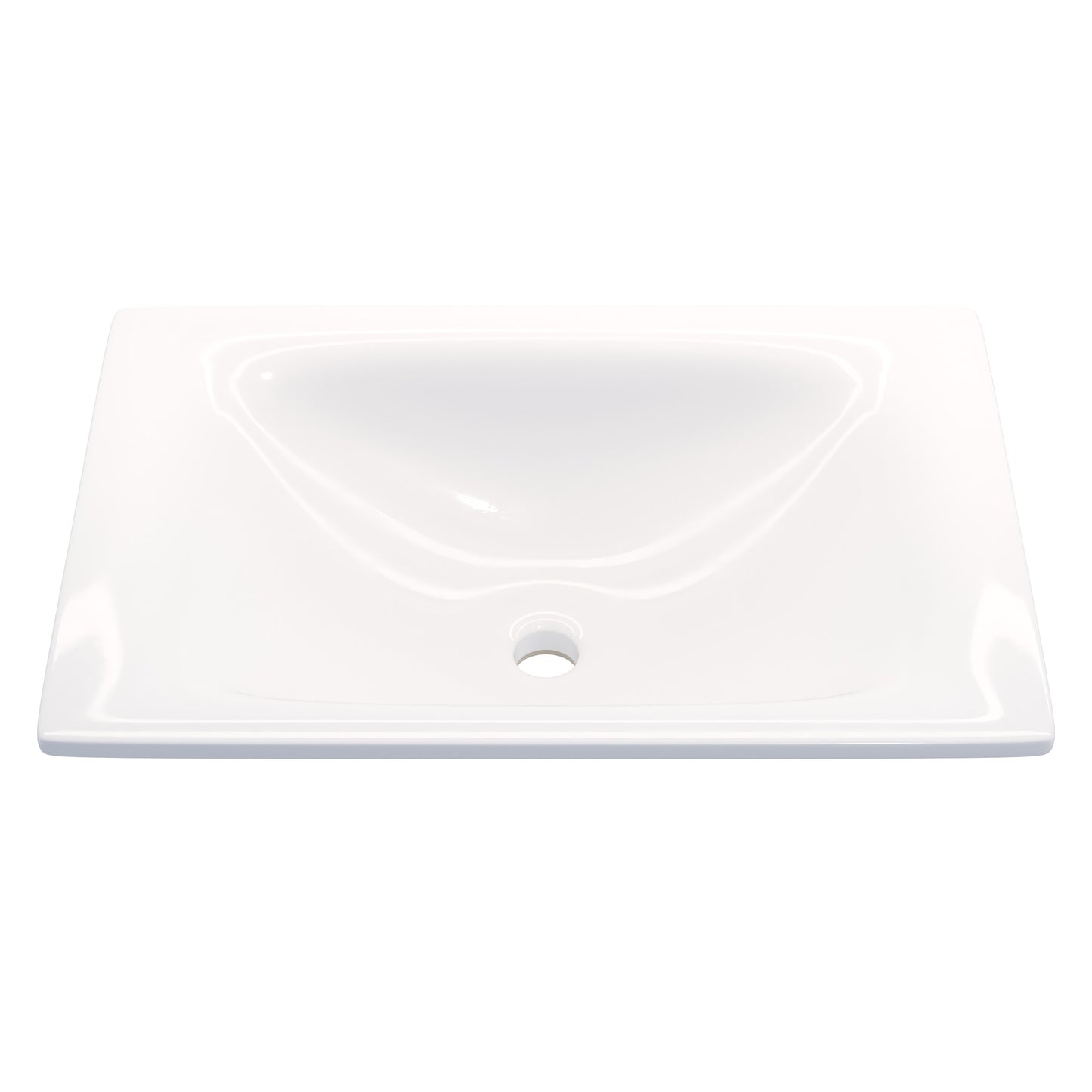 Rectangular white porcelain drop-in bathroom sink by Novatto, modern contemporary design with smooth surface and clean lines.