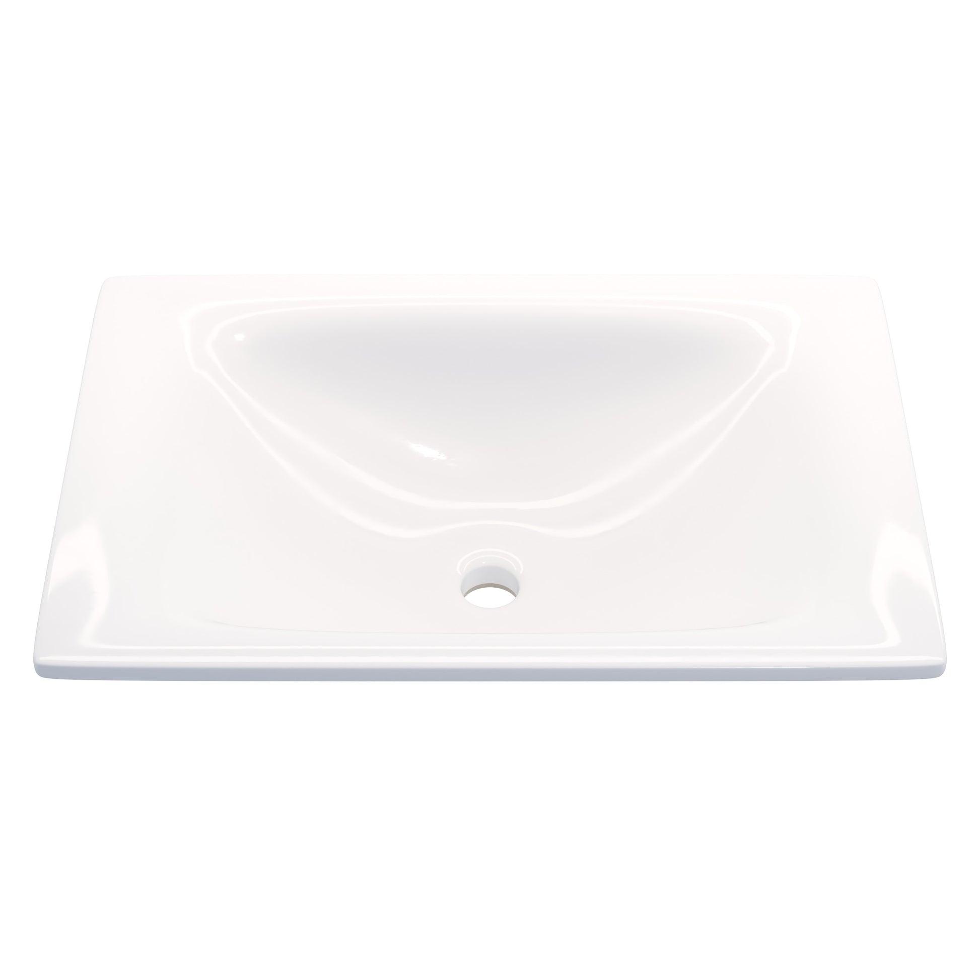 Rectangular white porcelain drop-in bathroom sink by Novatto, modern contemporary design with smooth surface and clean lines.