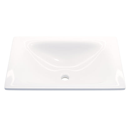 Rectangular white porcelain drop-in bathroom sink by Novatto, modern contemporary design with smooth surface and clean lines.