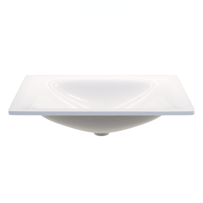 Rectangular white porcelain drop-in bathroom sink by Novatto, modern contemporary design with smooth surface and clean lines.