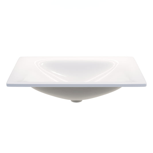 Rectangular white porcelain drop-in bathroom sink by Novatto, modern contemporary design with smooth surface and clean lines.