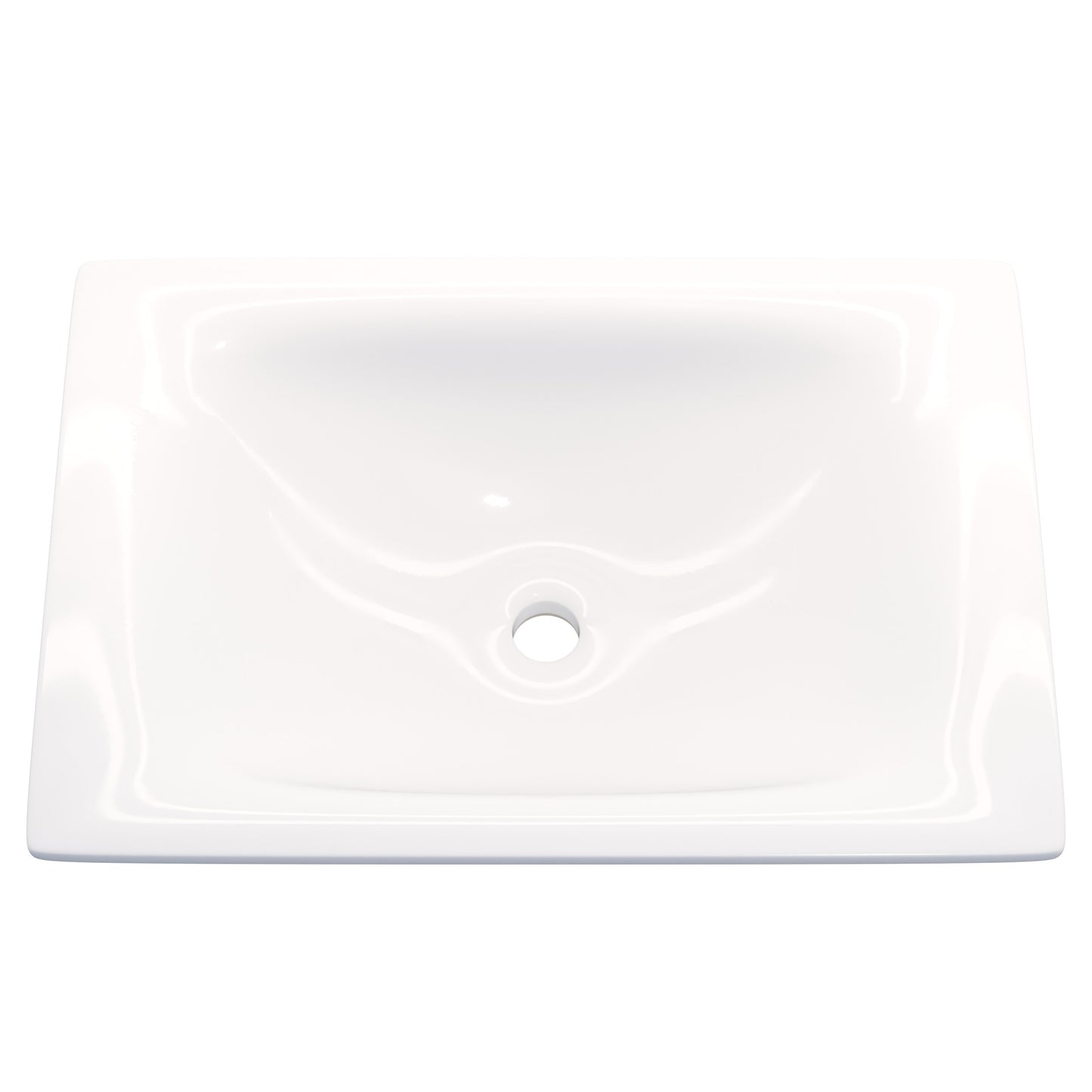 Rectangular white porcelain drop-in bathroom sink by Novatto, modern contemporary design with smooth surface and clean lines.