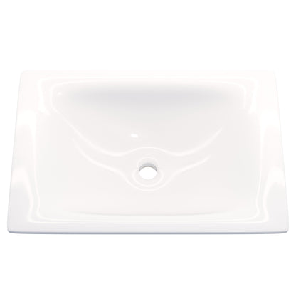 Rectangular white porcelain drop-in bathroom sink by Novatto, modern contemporary design with smooth surface and clean lines.