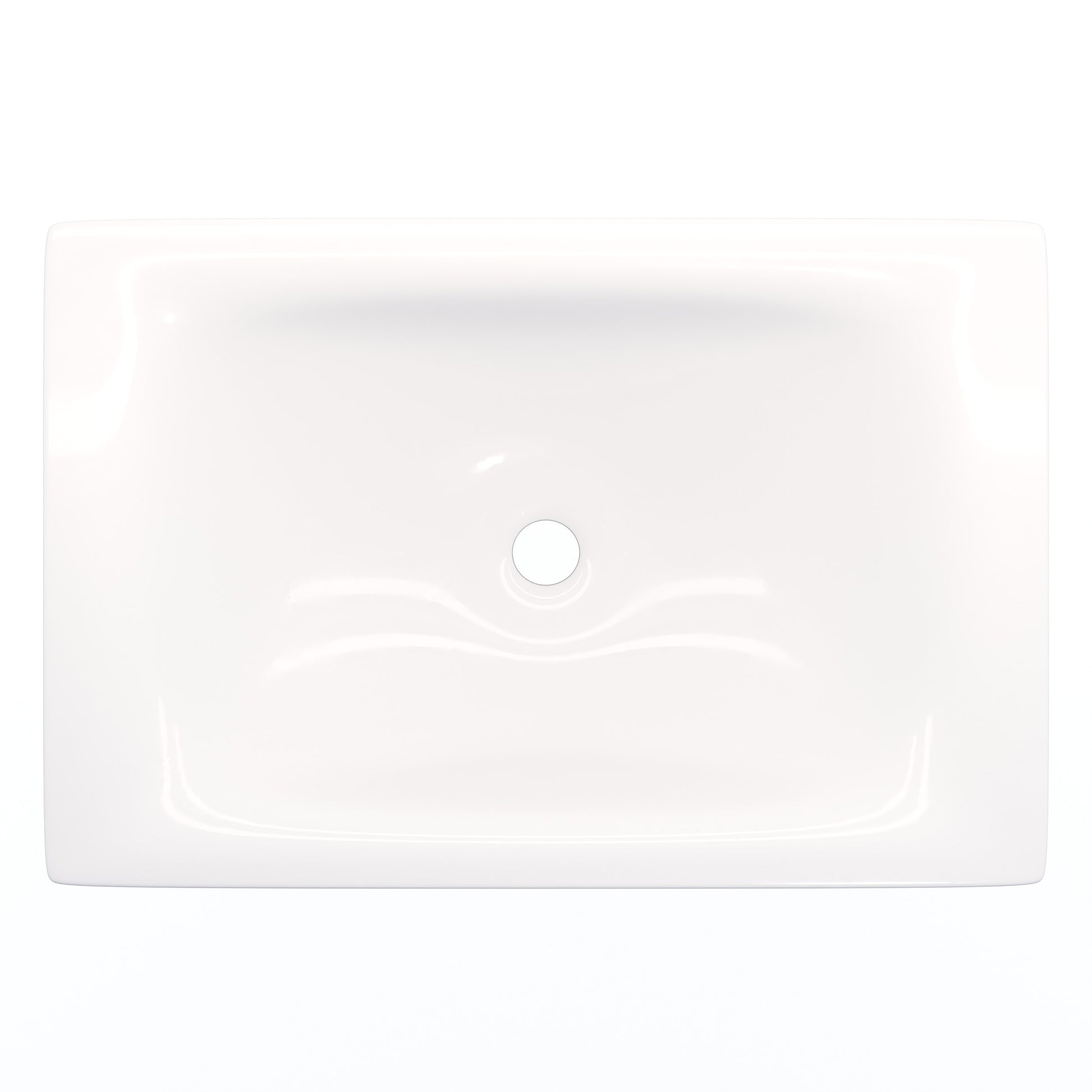 Rectangular white porcelain drop-in bathroom sink by Novatto with smooth modern design and clean lines.