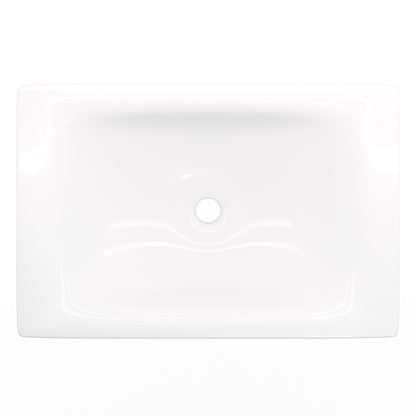 Rectangular white porcelain drop-in bathroom sink by Novatto with smooth modern design and clean lines.