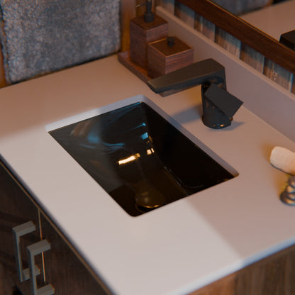 Contemporary Novatto single handle lavatory faucet from the NBF-061 series with dark finish, mounted on bathroom sink.