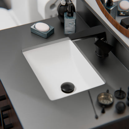 Contemporary single handle lavatory faucet from Novatto NBF-061 series with grey finish, installed on a bathroom sink.