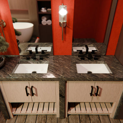 Rectangular white porcelain vessel sink with overflow, Novatto NP-U193906, designed for undermount installation in modern bathrooms.