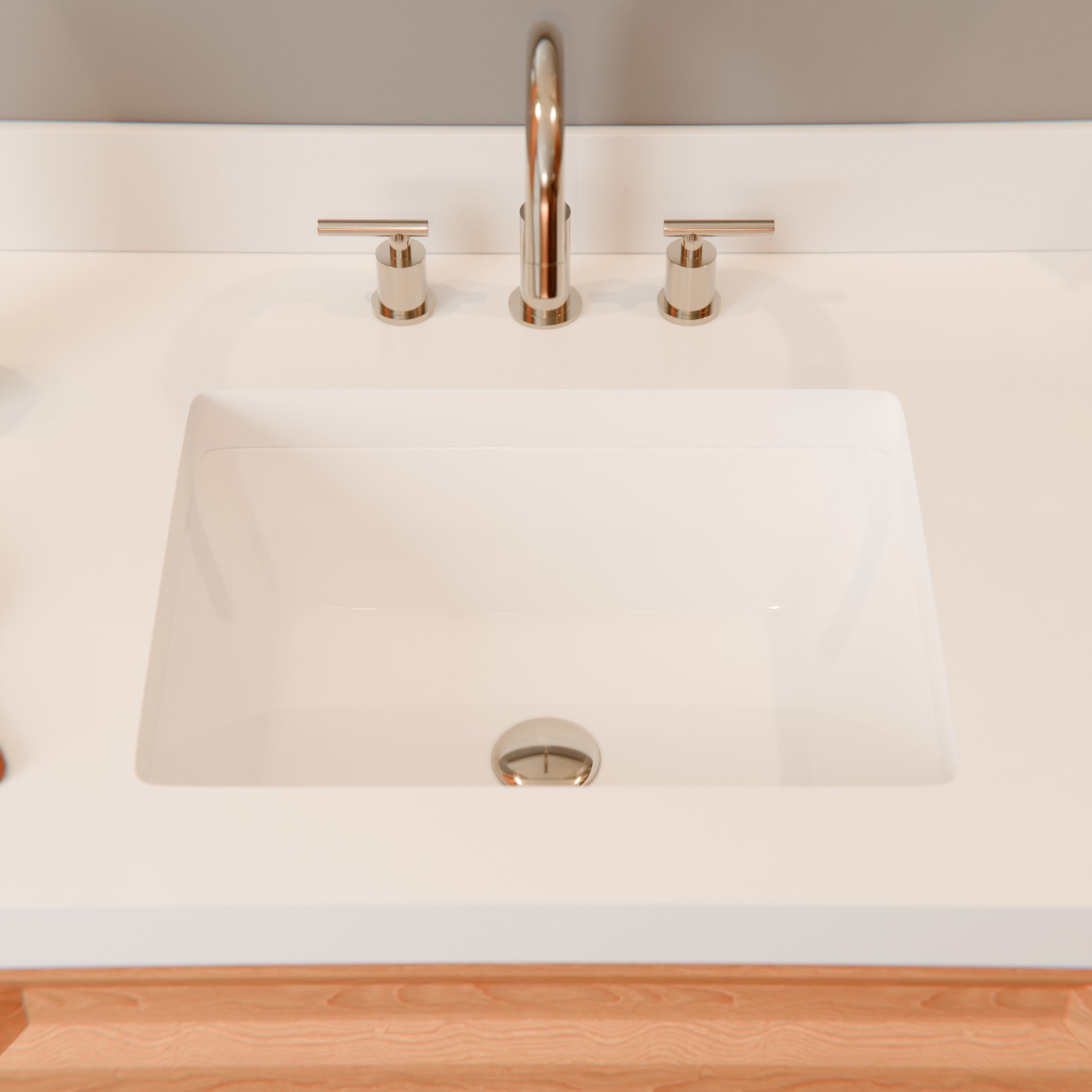 DESCETE　5L Shallow Rectangular Undermount White Porcelain Sink with Overflow