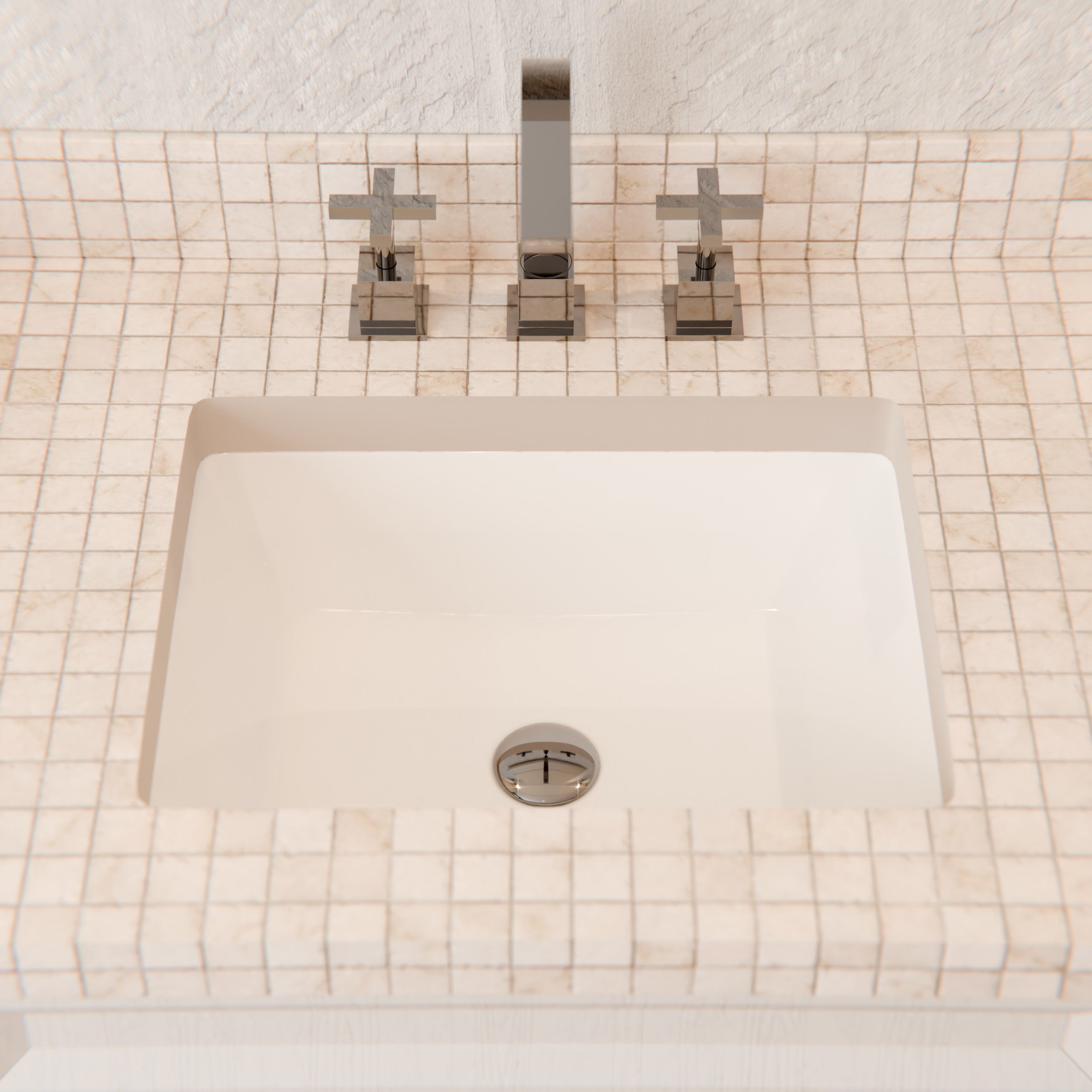 Shallow Rectangular Undermount White Porcelain Sink with Overflow