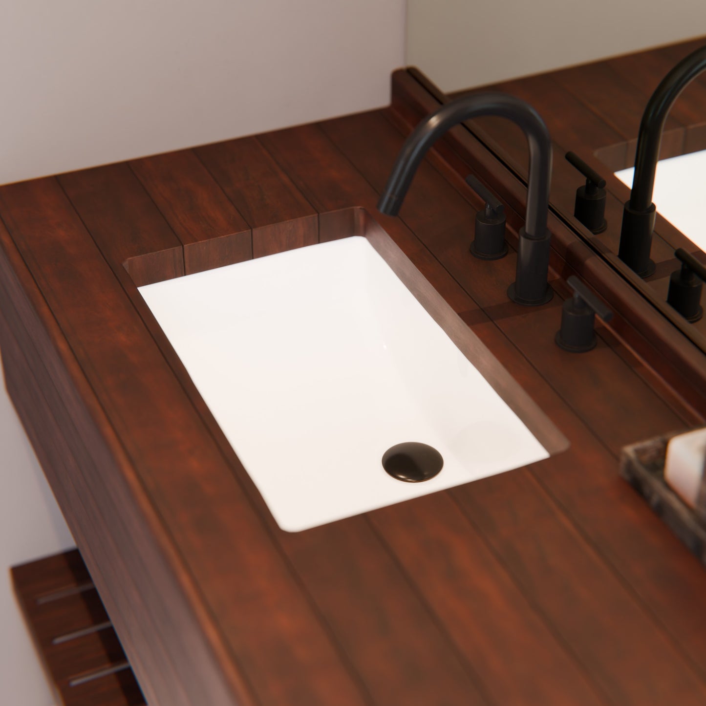 Extra Wide Rectangular Undermount White Porcelain Sink with Overflow, NP-U213907