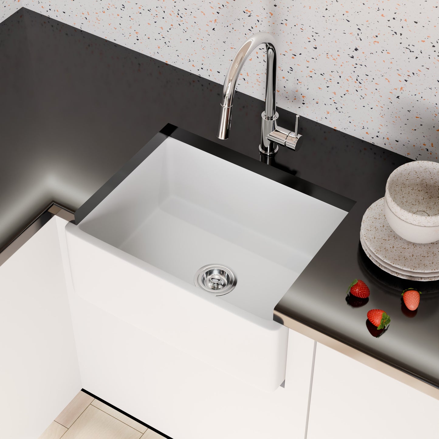 24-Inch Single Bowl Farmhouse Porcelain Kitchen Sink w/Apron, NPK-224922