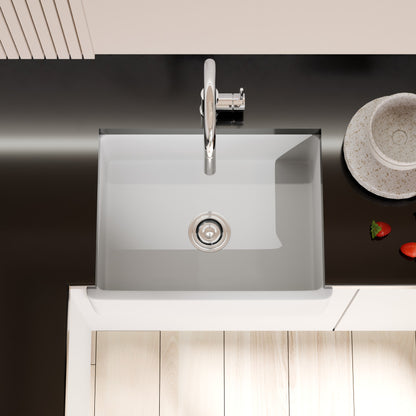 24-Inch Single Bowl Farmhouse Porcelain Kitchen Sink w/Apron, NPK-224922