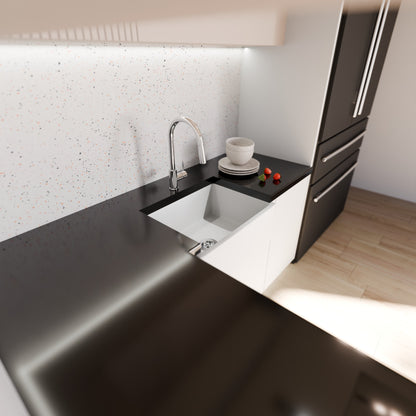 24-Inch Single Bowl Farmhouse Porcelain Kitchen Sink w/Apron, NPK-224922