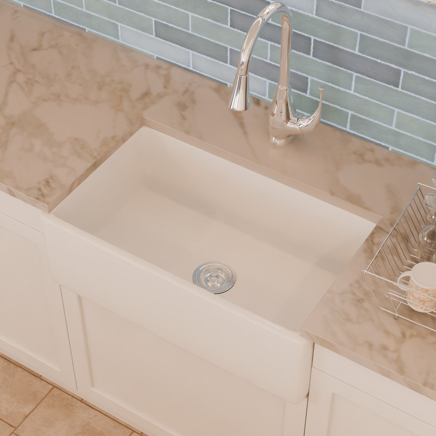 30-Inch Single Bowl Farmhouse Porcelain Kitchen Sink w/Apron, NPK-304923