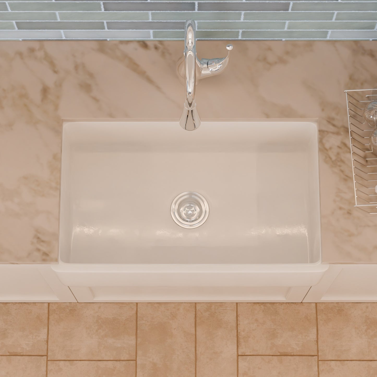 30-Inch Single Bowl Farmhouse Porcelain Kitchen Sink w/Apron, NPK-304923