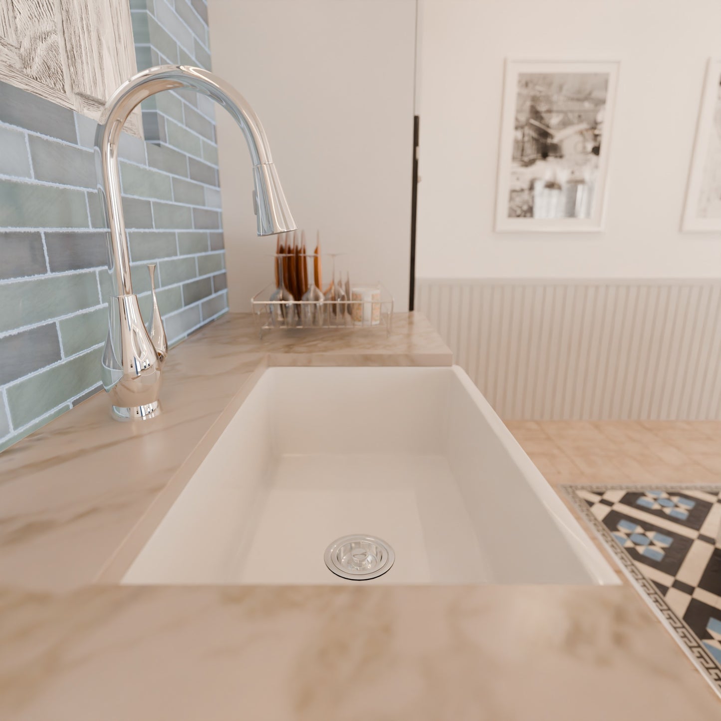 30-Inch Single Bowl Farmhouse Porcelain Kitchen Sink w/Apron, NPK-304923