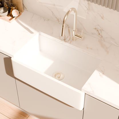 30-Inch Single Bowl Farmhouse Porcelain Kitchen Sink w/Apron, NPK-304923